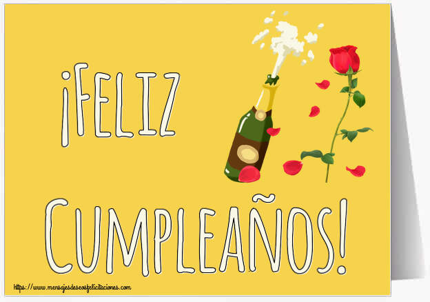 Felicitaciones de cumpleaños - ¡Feliz Cumpleaños! ~ dibujo con un champán y una rosa - mensajesdeseosfelicitaciones.com