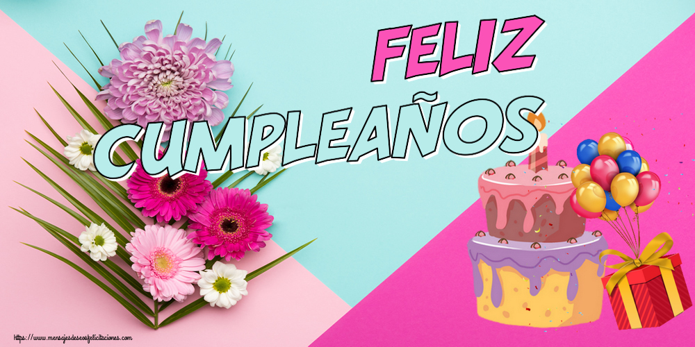 ¡Feliz Cumpleaños! ~ tarta, globos y confeti
