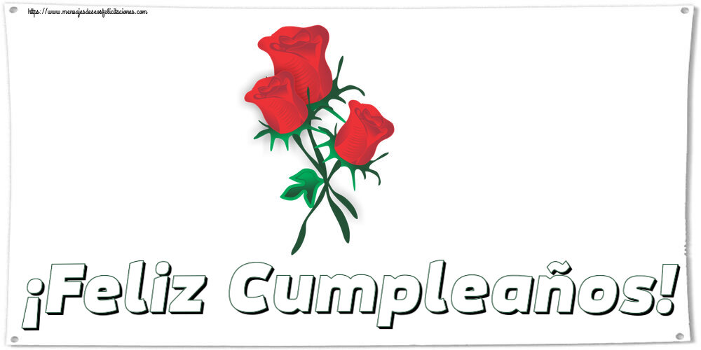 Felicitaciones de cumpleaños - ¡Feliz Cumpleaños! ~ tres rosas rojas dibujadas - mensajesdeseosfelicitaciones.com