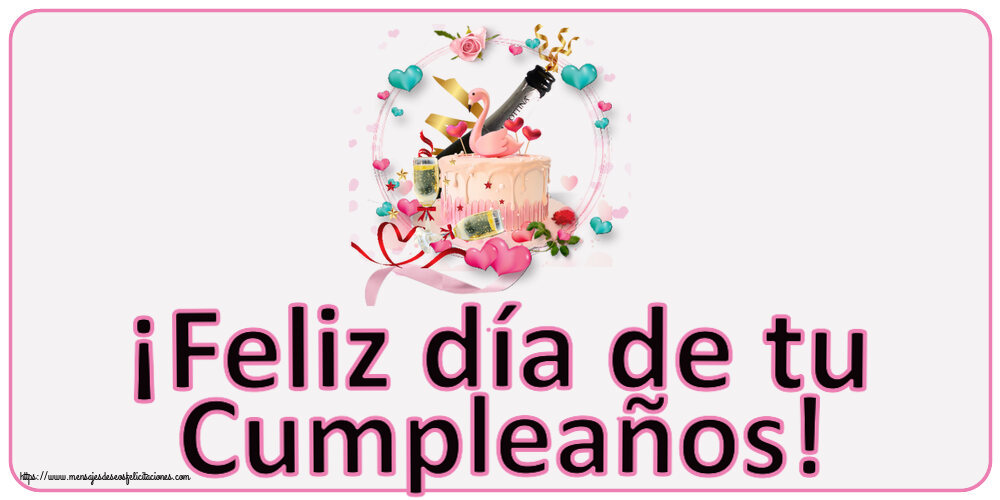 Felicitaciones de cumpleaños - ¡Feliz día de tu Cumpleaños! ~ tarta con cisne y champán - mensajesdeseosfelicitaciones.com