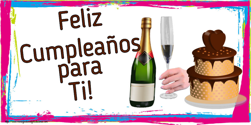 Feliz Cumpleaños para Ti! ~ tarta con corazón y champán