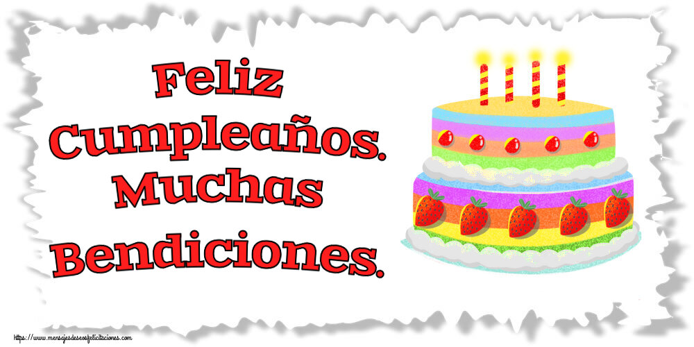 Felicitaciones de cumpleaños - 🎂 Feliz Cumpleaños. Muchas Bendiciones. ~ tarta de fresa - mensajesdeseosfelicitaciones.com
