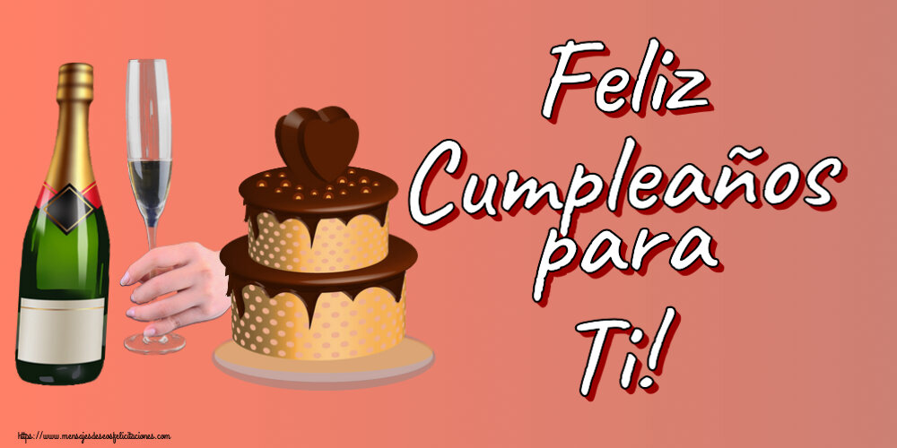 Feliz Cumpleaños para Ti! ~ tarta con corazón y champán