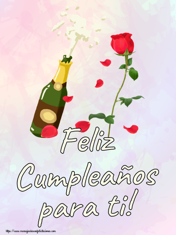 Cumpleaños Feliz Cumpleaños para ti! ~ dibujo con un champán y una rosa