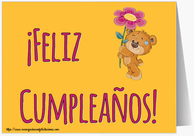 Felicitaciones de cumpleaños - ¡Feliz Cumpleaños! ~ Teddy con una flor - mensajesdeseosfelicitaciones.com