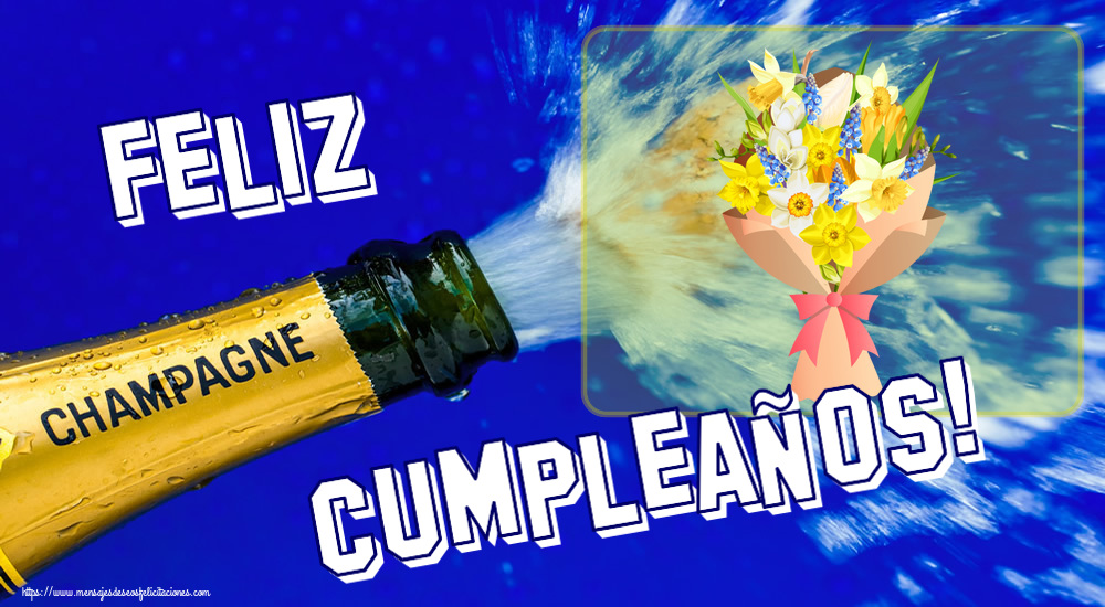 Felicitaciones de cumpleaños - ¡Feliz Cumpleaños! ~ flores amarillas, blancas y azules - mensajesdeseosfelicitaciones.com