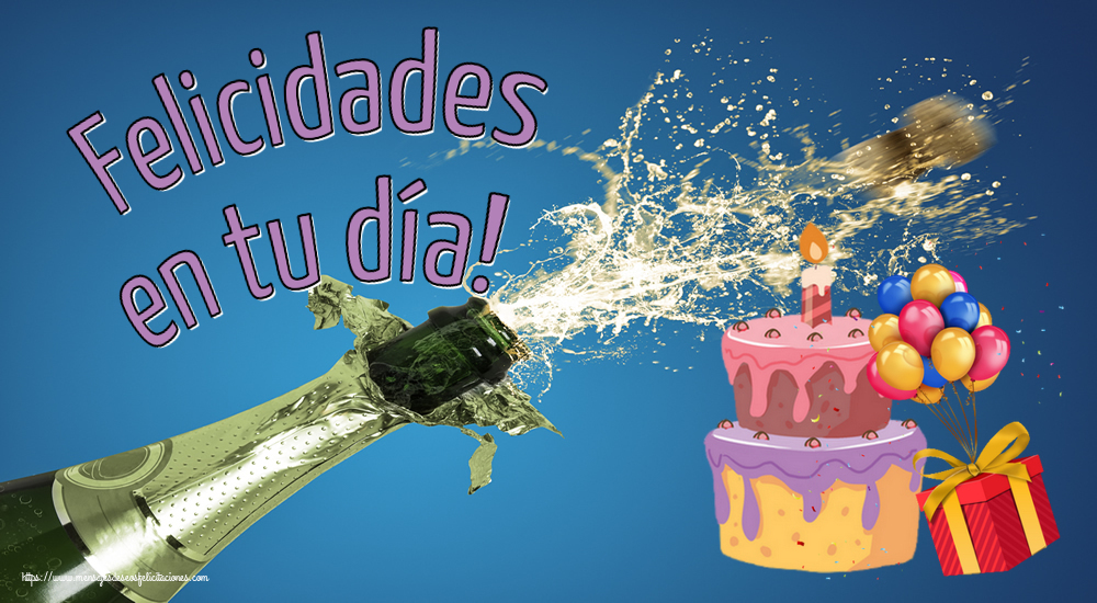 Felicidades en tu día! ~ tarta, globos y confeti