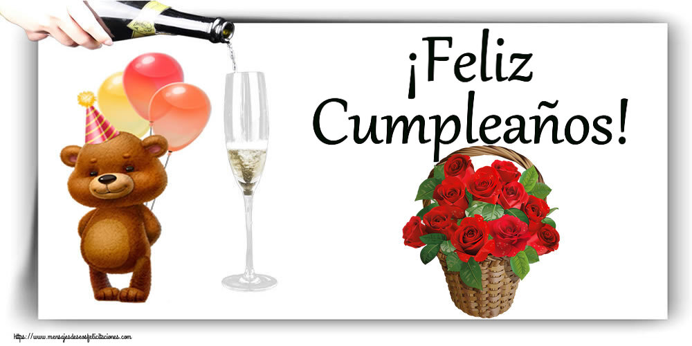 Felicitaciones de cumpleaños - 🌼 ¡Feliz Cumpleaños! ~ rosas rojas en la cesta - mensajesdeseosfelicitaciones.com