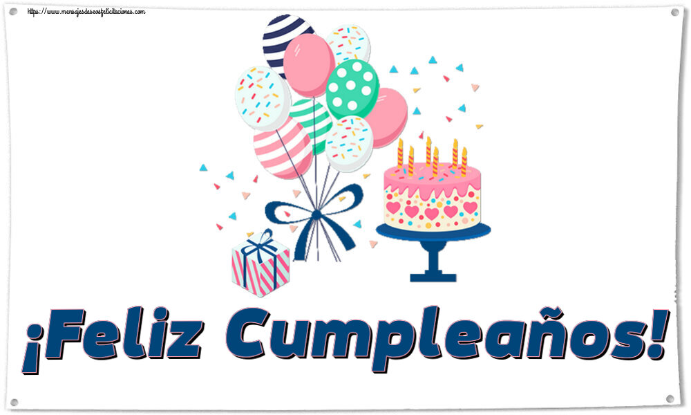 Felicitaciones para niños - ¡Feliz Cumpleaños! ~ tarta y globos - mensajesdeseosfelicitaciones.com