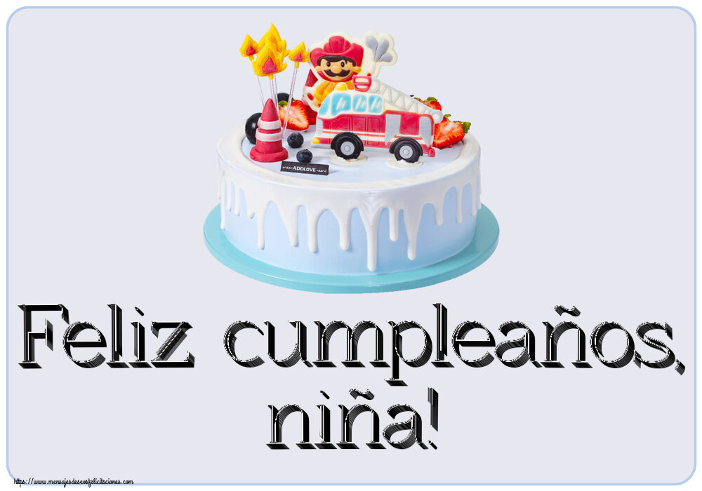 Felicitaciones para niños - Feliz cumpleaños, niña! ~ tarta bombero - mensajesdeseosfelicitaciones.com