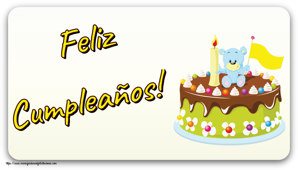 Felicitaciones para niños - Feliz Cumpleaños! ~ tarta osito - mensajesdeseosfelicitaciones.com