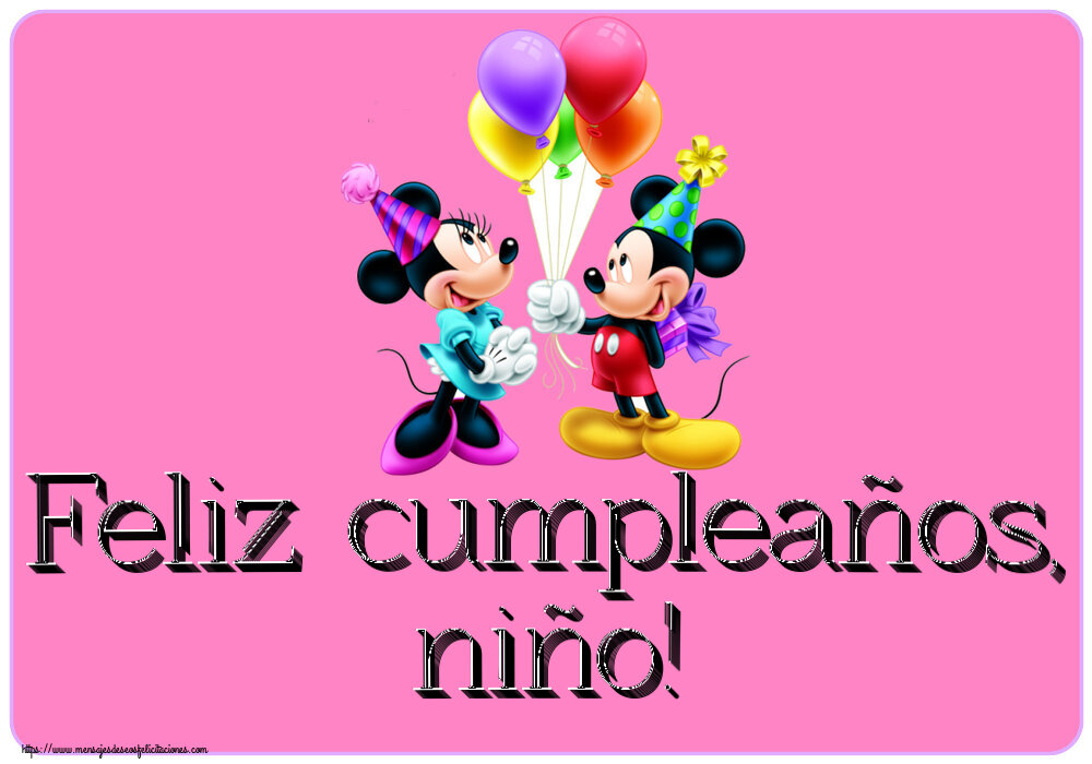 Felicitaciones para niños - Feliz cumpleaños, niño! ~ Mickey and Minnie mouse - mensajesdeseosfelicitaciones.com