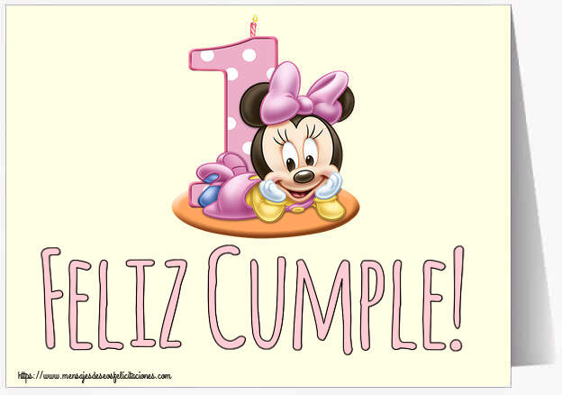 Felicitaciones para niños - Feliz Cumple! ~ Minnie Mouse 1 año - mensajesdeseosfelicitaciones.com