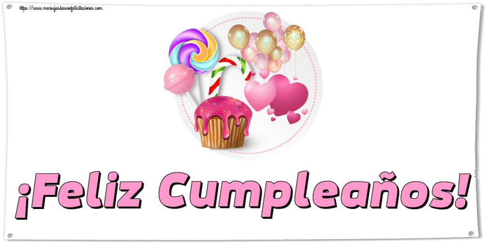 Felicitaciones para niños - ¡Feliz Cumpleaños! ~ tarta, caramelos y globos - mensajesdeseosfelicitaciones.com