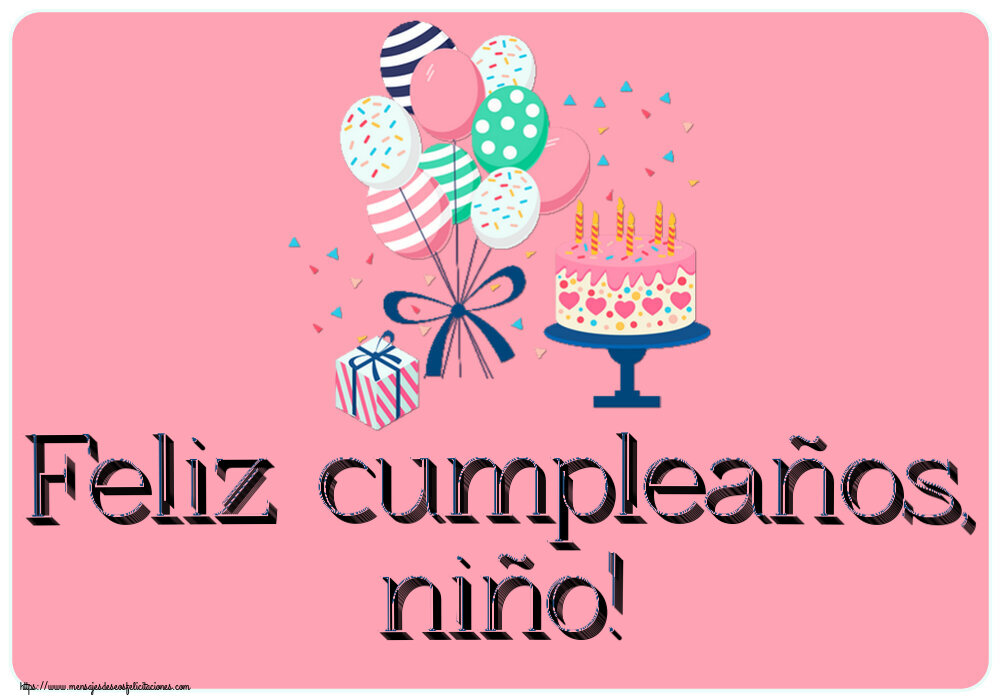 Felicitaciones para niños - Feliz cumpleaños, niño! ~ tarta y globos - mensajesdeseosfelicitaciones.com