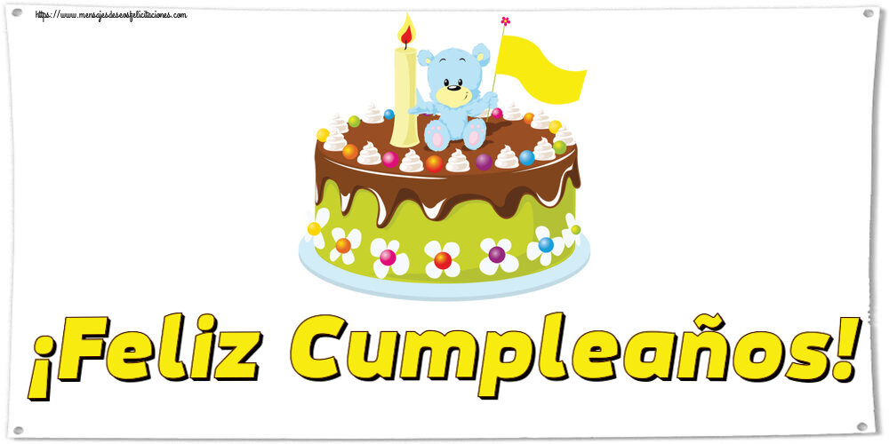 Felicitaciones para niños - ¡Feliz Cumpleaños! ~ tarta osito - mensajesdeseosfelicitaciones.com