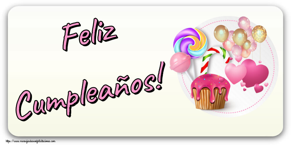 Felicitaciones para niños - Feliz Cumpleaños! ~ tarta, caramelos y globos - mensajesdeseosfelicitaciones.com