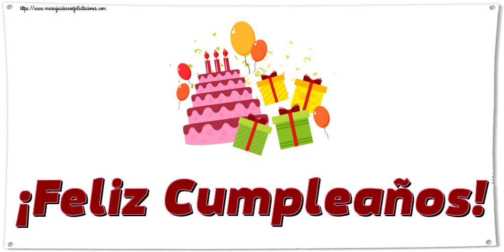 Felicitaciones para niños - ¡Feliz Cumpleaños! ~ tarta, regalos y globos - mensajesdeseosfelicitaciones.com