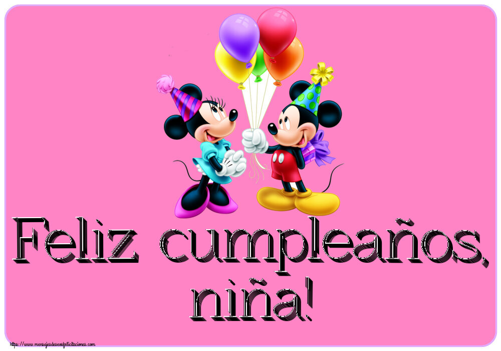 Felicitaciones para niños - Feliz cumpleaños, niña! ~ Mickey and Minnie mouse - mensajesdeseosfelicitaciones.com