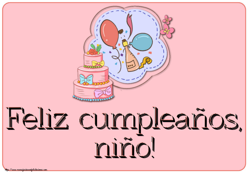 Feliz cumpleaños, niño! ~ diseño con tarta, champán, globos