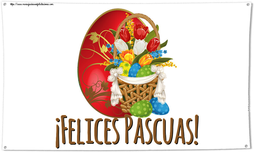 Felicitaciones de pascua - ¡Felices Pascuas! ~ composición con tulipanes y huevos - mensajesdeseosfelicitaciones.com