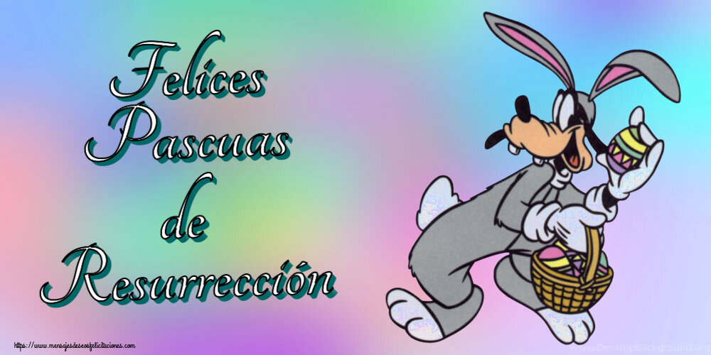 Felicitaciones de pascua - Felices Pascuas de Resurrección ~ Conejo con cesta de huevos - mensajesdeseosfelicitaciones.com