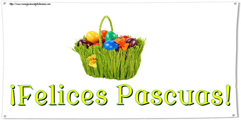 Pascua ¡Felices Pascuas! ~ composición con huevos de colores en la cesta