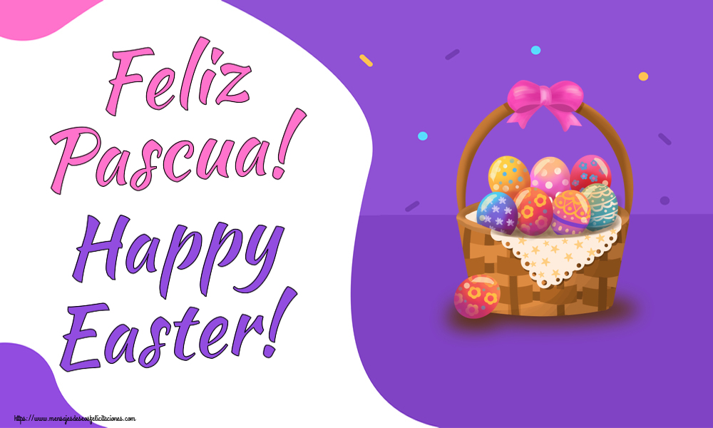 Felicitaciones de pascua - Feliz Pascua! Happy Easter! ~ dibujo con huevos en la cesta - mensajesdeseosfelicitaciones.com