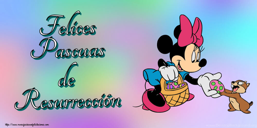 Felicitaciones de pascua - Felices Pascuas de Resurrección ~ Minnie Mouse con una cesta de huevos - mensajesdeseosfelicitaciones.com