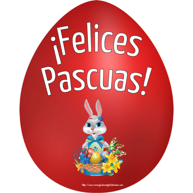 ¡Felices Pascuas! ~ lindo conejito con una cesta de huevos y flores