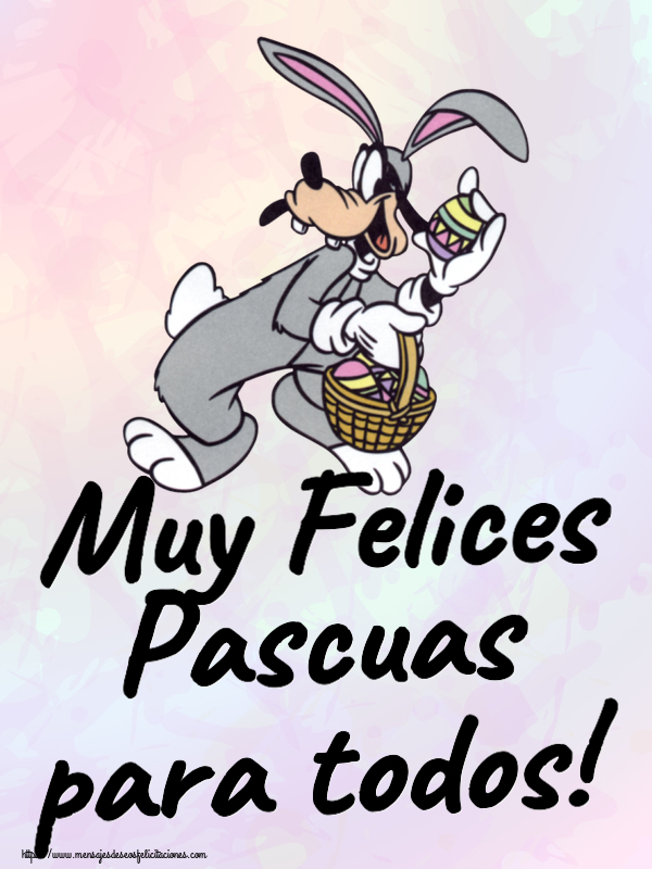 Felicitaciones de pascua - Muy Felices Pascuas para todos! ~ Conejo con cesta de huevos - mensajesdeseosfelicitaciones.com