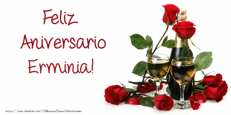 Felicitaciones de aniversario - Champán & Rosas | Feliz Aniversario Erminia!