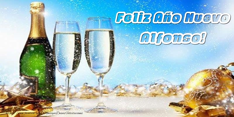 Felicitaciones de Año Nuevo - Bolas De Navidad & Champán | Feliz Año Nuevo Alfonso!