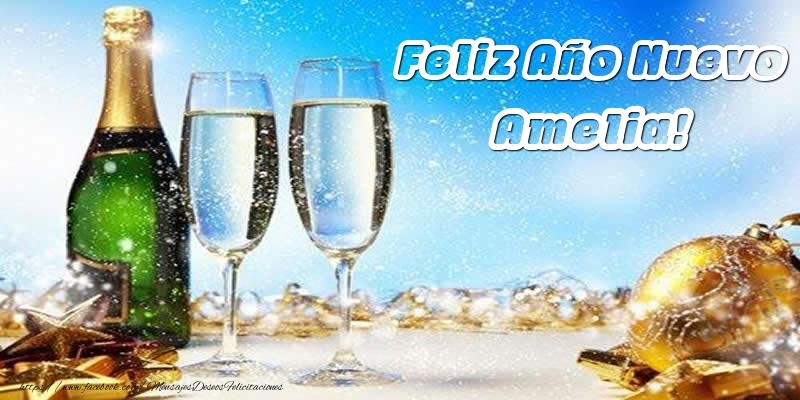 Felicitaciones de Año Nuevo - Bolas De Navidad & Champán | Feliz Año Nuevo Amelia!