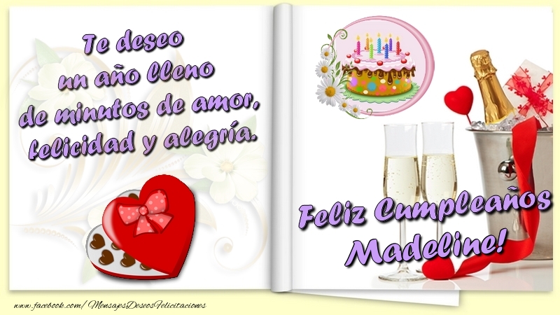Felicitaciones de cumpleaños - Champán & Corazón & 1 Foto & Marco De Fotos | Te deseo un año lleno de minutos de amor, felicidad y alegría. Feliz Cumpleaños Madeline