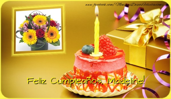 Felicitaciones de cumpleaños - Regalo & Tartas & Vela & 1 Foto & Marco De Fotos | Feliz Cumpleaños, Madeline!
