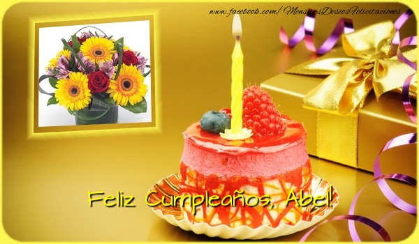 Felicitaciones de cumpleaños - Regalo & Tartas & Vela & 1 Foto & Marco De Fotos | Feliz Cumpleaños, Abel!