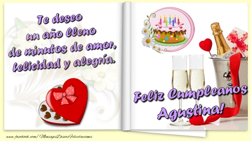 Felicitaciones de cumpleaños - Champán & Corazón & 1 Foto & Marco De Fotos | Te deseo un año lleno de minutos de amor, felicidad y alegría. Feliz Cumpleaños Agustina