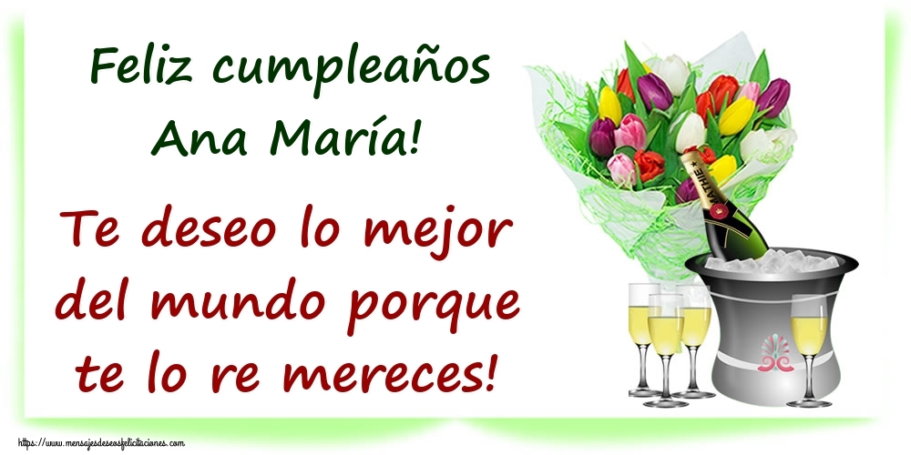 Felicitaciones de cumpleaños - Feliz cumpleaños Ana María! Te deseo lo mejor del mundo porque te lo re mereces!