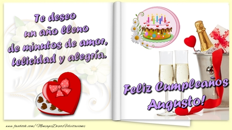 Felicitaciones de cumpleaños - Champán & Corazón & 1 Foto & Marco De Fotos | Te deseo un año lleno de minutos de amor, felicidad y alegría. Feliz Cumpleaños Augusto