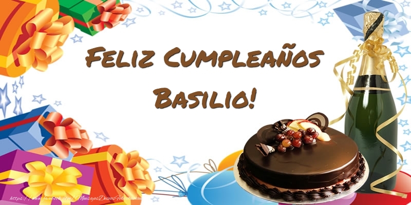 Felicitaciones de cumpleaños - Champán & Tartas | Feliz Cumpleaños Basilio!