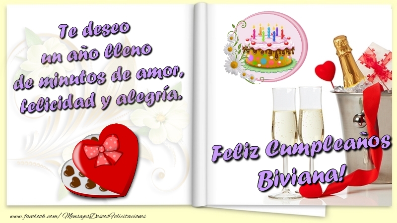 Felicitaciones de cumpleaños - Champán & Corazón & 1 Foto & Marco De Fotos | Te deseo un año lleno de minutos de amor, felicidad y alegría. Feliz Cumpleaños Biviana