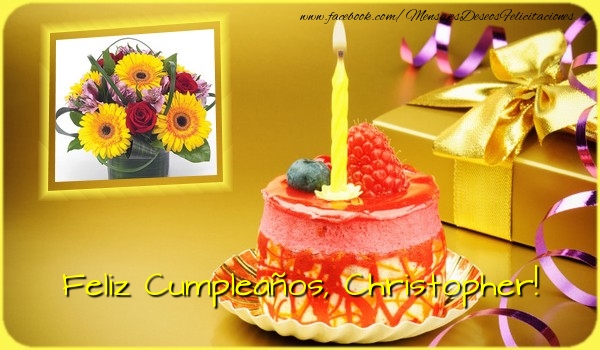 Felicitaciones de cumpleaños - Regalo & Tartas & Vela & 1 Foto & Marco De Fotos | Feliz Cumpleaños, Christopher!