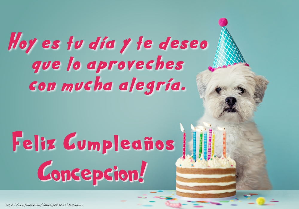 Felicitaciones de cumpleaños - Perrito con tarta: Feliz Cumpleaños Concepcion!