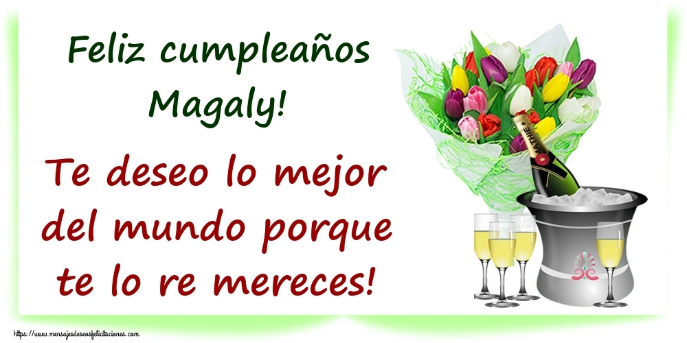 Felicitaciones de cumpleaños - Feliz cumpleaños Magaly! Te deseo lo mejor del mundo porque te lo re mereces!