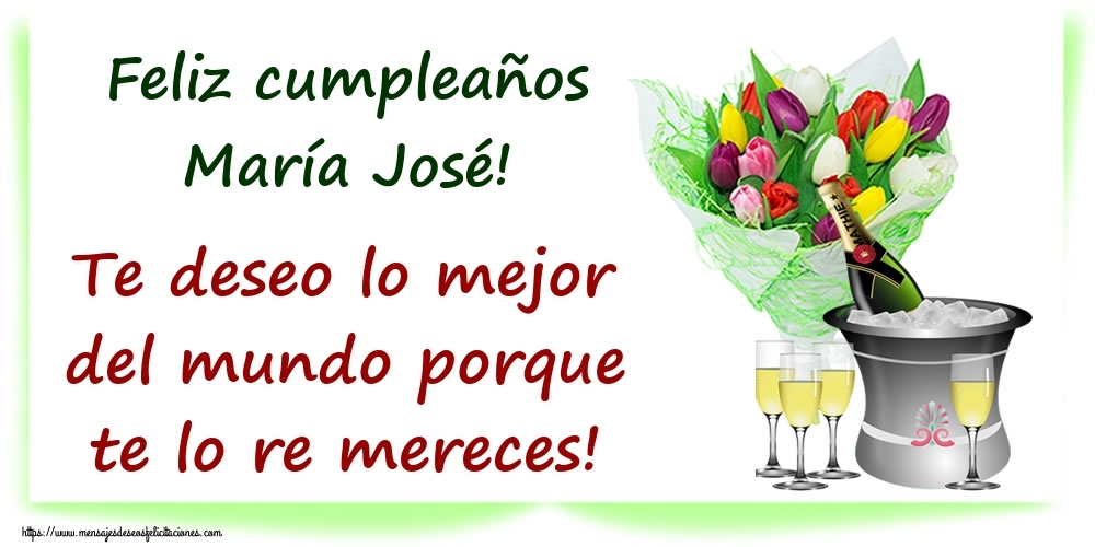Felicitaciones de cumpleaños - Feliz cumpleaños María José! Te deseo lo mejor del mundo porque te lo re mereces!