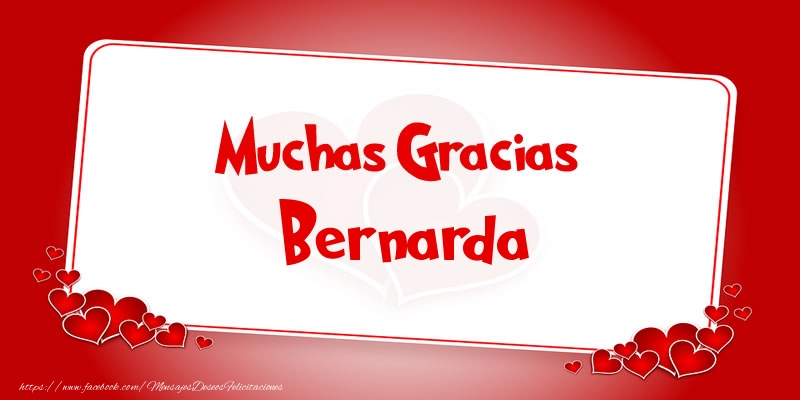 Felicitaciones de gracias - Corazón | Muchas Gracias Bernarda