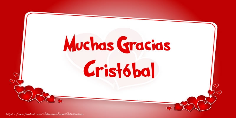 Felicitaciones de gracias - Corazón | Muchas Gracias Cristóbal