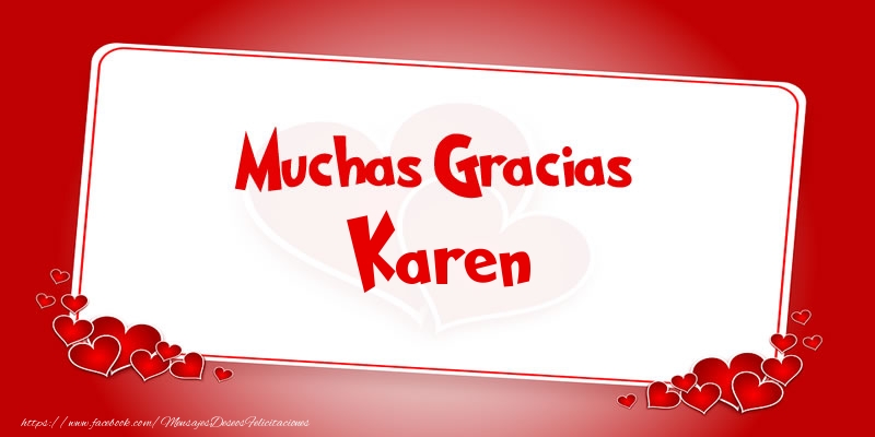 Felicitaciones de gracias - Corazón | Muchas Gracias Karen