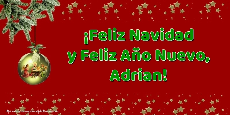 Felicitaciones de Navidad - Árbol De Navidad & Bolas De Navidad | ¡Feliz Navidad y Feliz Año Nuevo, Adrian!